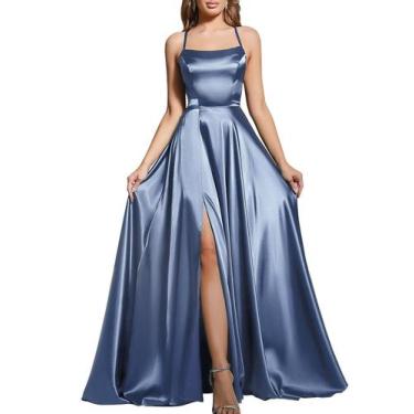 Imagem de Vestido de baile MisShow de cetim com fenda para mulheres 2025 Dustybl