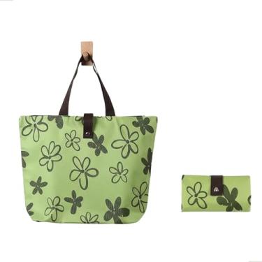 Imagem de Ecobag Dobrável com Zíper Bolsa de Compras Reutilizável para Feira Supermercado e Praia 45,5x32x12 cm Tecido Oxford (Floral Verde)