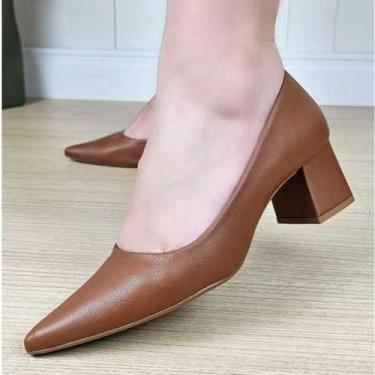 Imagem de Scarpin Feminino Bico Fino Moda Evangélica Salto Bloco Grosso Casual C