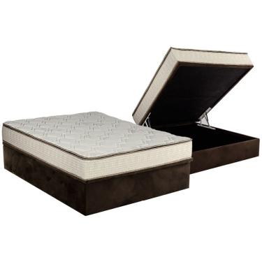 Imagem de Cama Box Baú Casal: Colchão Molas Luckspuma Bonnel Montreal Spring + Base CRC Suede Brown(138x188)