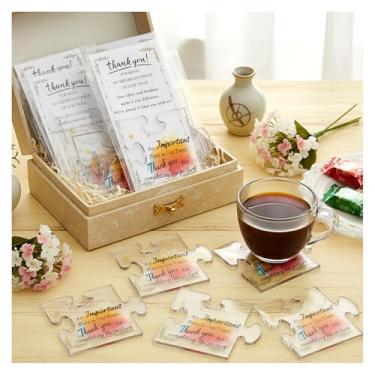 Imagem de Bgzdxhxyr 20 conjuntos de presentes de agradecimento de funcionários porta-copos de agradecimento a granel porta-copos em forma de quebra-cabeça de acrílico inspirador com cartões e sacos OPP para