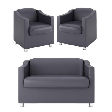 Imagem de Kit Sofá Namoradeira Reforçada Tilla + 02 Poltronas cinza
