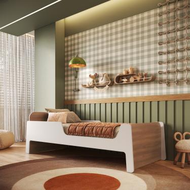 Imagem de Cama Infantil Solteiro em MDF Mick Mobikasa e Colchão Gazin - Branco/Loiro Freijo/Marrom