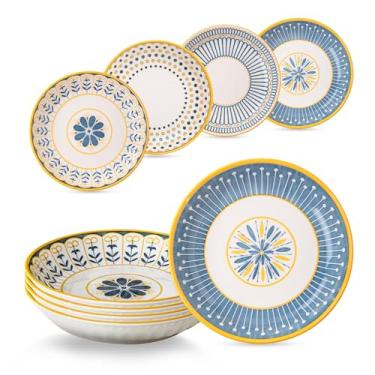 Imagem de Yeacccng Tigelas de massa, pratos de massa de cerâmica de 590 ml, tigelas de servir, conjunto de 4, tigelas grandes de salada de 20 cm para macarrão, salada, sopa, cereal, microondas e lava-louças
