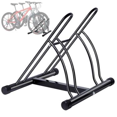 Imagem de NiQinWuKin Suporte de bicicleta – Suporte duplo de bicicleta para montanha, bicicletas de estrada – Rack de armazenamento de garagem de estacionamento de duas bicicletas para armazenamento de pneus de