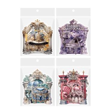 Imagem de Conjunto de 120 peças de adesivos vintage com tema de bola barroca, pacote com 4 adesivos de PET estilo palácio estético para álbuns, diário, artesanato DIY à prova d'água e diário de lixo