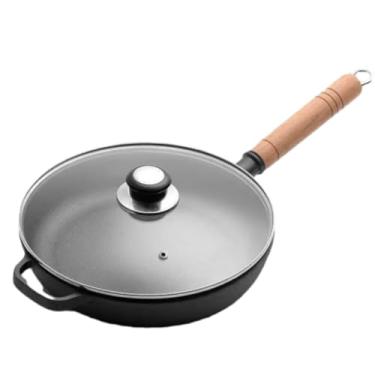 Imagem de CiCixixi Frigideira de ferro fundido com tampa, frigideira de 29 cm com tampa de vidro, panelas seguras para uso interno e externo