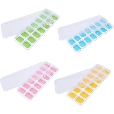 Imagem de KIT 4 FORMAS COM TAMPA GELO ICE FLEXÍVEL FORMINHA FUNDO SILICONE 14 CUBOS ALIMENTOS FRUTAS CHOCOLATE SORVETE