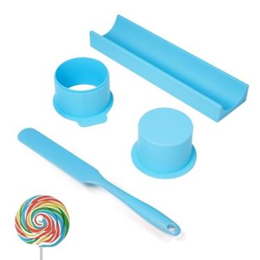 Imagem de DTLLCZP Conjunto de cortador de molde pop de bolo – inclui empurrador circular de 5 cm e bandeja de 22 cm e faca de silicone, kit de cozimento para casa, aniversários, casamentos (azul)