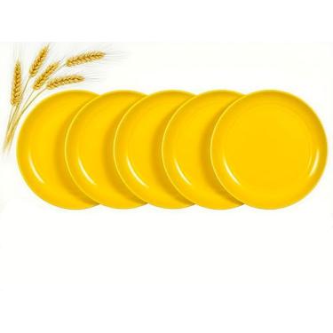 Imagem de ZQtyf Conjunto de 5 pratos de jantar de palha de trigo, leves, inquebráveis, seguros para lava-louças e micro-ondas, pratos de plástico reutilizáveis, perfeitos para acampamento, piquenique, sem BPA