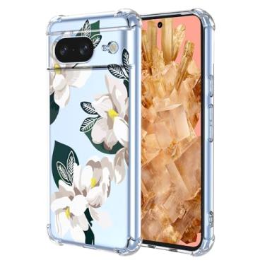 Imagem de WEIOUHR Capa para Pixel 8 Google 8 transparente macio TPU design de flor branca, à prova de choque, resistente a arranhões, capa protetora leve, para Google Pixel 8 (Magnólia)