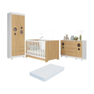 Imagem de Quarto de Bebê Completo com Berço Americano 3 em 1 Colchão Incluso Bombom Multimóveis MP4642