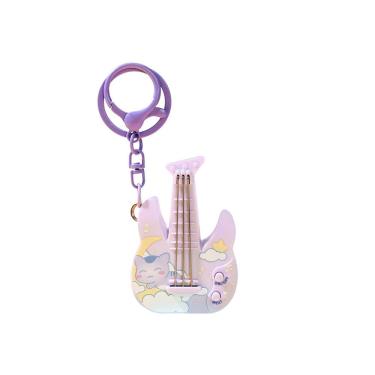 Imagem de Chaveiro Cute Cartoon Animal Music Guitarra Purple Cat Design