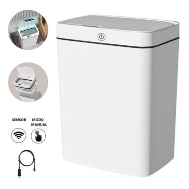 Imagem de Lixeira Automática Retangular 14 Lts Usb Com Sensor Branca