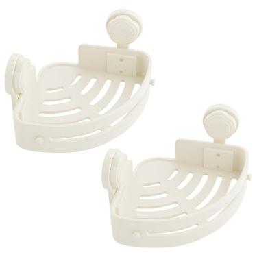 Imagem de Prateleira de canto de chuveiro de plástico, 2 peças, ventosa de design de camada dupla, para fácil instalação no interior do chuveiro, para banheiro versátil e varanda