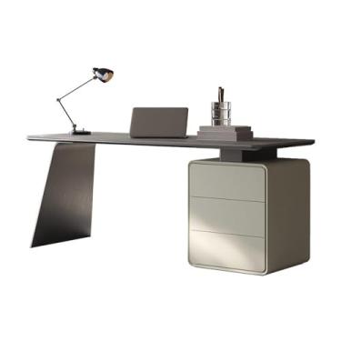 Imagem de Mesa de trabalho Mesa de escritório para PC com armário arquivo, mesa estudo 3 gavetas, tampo ardósia lisa e perna metal estável(L)