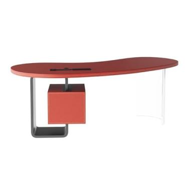 Imagem de Mesa de trabalho Mesa de escritório vermelha em formato caju com armazenamento e estrutura estável, mesa executiva moderna tomadas carregamento(L)