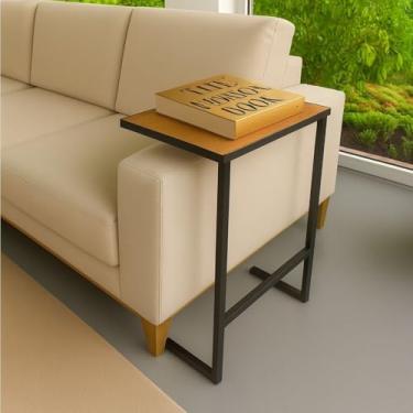 Imagem de Mesinha de canto para sala Mesinha de Sofa Apoio Para Sala Pés em Ferro Estilo Indutrial 72x42x30CM(Madeirado)