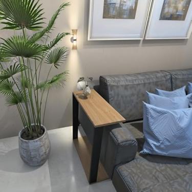 Imagem de Mesinha Lateral Para Sofá Estilo Industrial MDF, mesa apoio, mesa auxiliar sofá, mesa de canto(Preto e Carvalho)