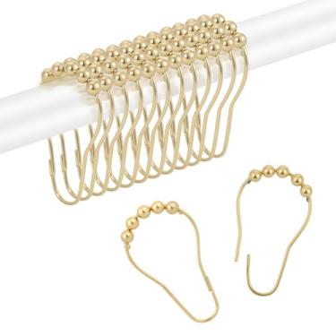 Imagem de Anéis de ganchos de cortina de chuveiro, anéis de cortina de chuveiro de metal à prova de ferrugem para varões de chuveiro de banheiro - Conjunto de 12 SCR-ouro