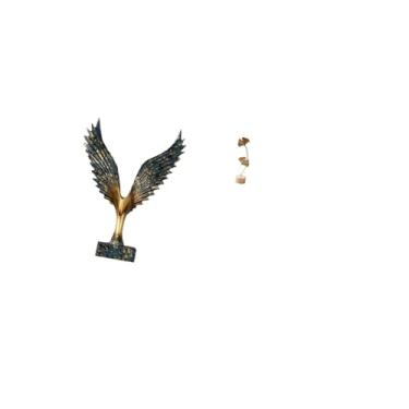 Imagem de Fenteer Escultura de Metal com Folha de Resina E Asas Abertas, Ornamento de Feng Shui, Estatueta Abstrata Decorativa, Mesa Criativa Nórdica para Festa, Artesa