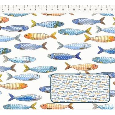 Imagem de Tecido Tricoline Digital sardinhas coloridas 50 x 150 cm - Genérico