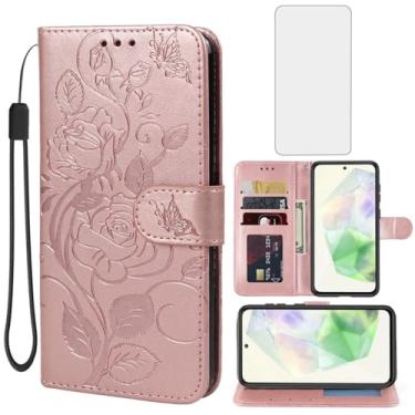 Imagem de Vavies Capa para Galaxy A56 5G / Capa carteira para Galaxy M56 com protetor de tela de vidro temperado, capa de telefone com suporte para cartão de crédito de couro floral para Samsung Galaxy A56 5G