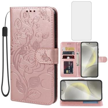 Imagem de Vavies Capa para Galaxy S25, capa carteira para Samsung S 25 5G com protetor de tela de vidro temperado, capa de telefone flip de couro floral com suporte para cartão de crédito para Samsung Galaxy