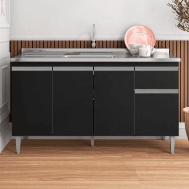 Imagem de Balcão Gabinete De Pia Para Cozinha Sem Tampo 150cm Tatiane Preto- Mabe Magazine