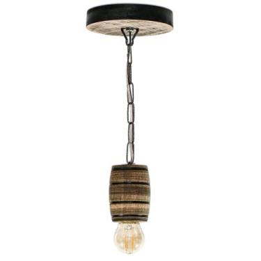 Imagem de Luminária Pendente Lustre Rústico em Madeira Maciça Barril Colonial Re