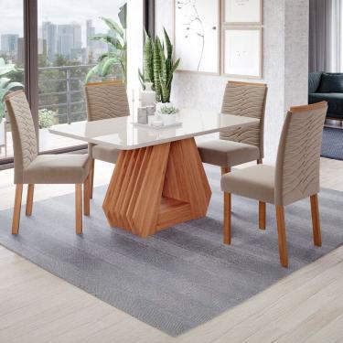 Imagem de Mesa de Jantar 4 Lugares ágata Clarice com Vidro Cinamomo/Off White/Nude - Cimol