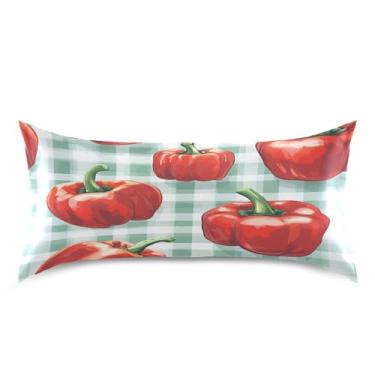 Imagem de Blueangle Fronha de cetim pimentão vermelho para cabelo e pele, fronha de seda, tamanho king (50,8 x 101,6 cm) - Capas de almofada de cetim refrescantes com fecho de envelope (204)