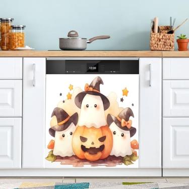 Imagem de ATTX Capa de ímã de lava-louças de fantasmas fofos, 58 cm C x 66 cm A decoração da capa da máquina de lavar louça, adesivos de eletrodomésticos para armários domésticos #233
