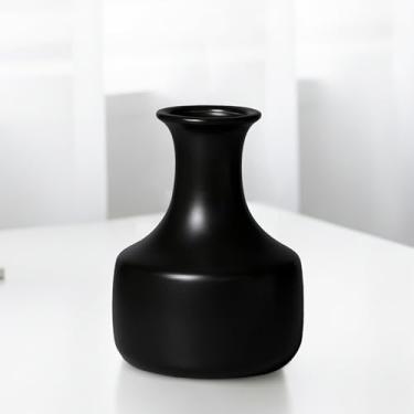 Imagem de Wancetang Vaso de cerâmica preto, pequeno vaso de flores moderno de 17 cm, vasos minimalistas foscos para decoração de casa, decoração boho de casamento, estante de mesa, decoração de banheiro