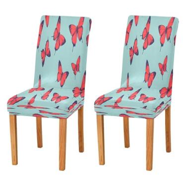 Imagem de CEBUGI Capas de cadeira para sala de jantar, borboletas vermelhas, elásticas, protetoras, laváveis e removíveis, capas de cadeira para casa, restaurante, banquete, festa, pacote com 2