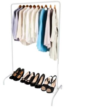 Imagem de Arara de Roupas com Sapateira | Cabideiro Móvel de Chão, Organizador 2 em 1 para Closet e Loja(BRANCA)