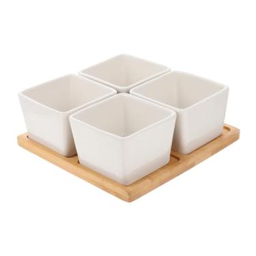 Imagem de YYBOES 1 conjunto de vaso quadrado de cerâmica para suculentas, vaso de flores, vaso de flores, vasos de flores úteis com base, vaso de flores doméstico, recipiente de suculentas, vasos de suculentas