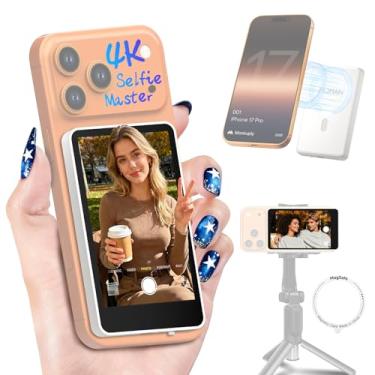 Imagem de Moman Monitor de selfie Xview M4 para iPhone 17 Series e Android, 4K/1080p câmera traseira magnética Vlog, tela P2P sem fio HD de 164FT para TikTok, YouTube, transmissão ao vivo, vlogging (branco)