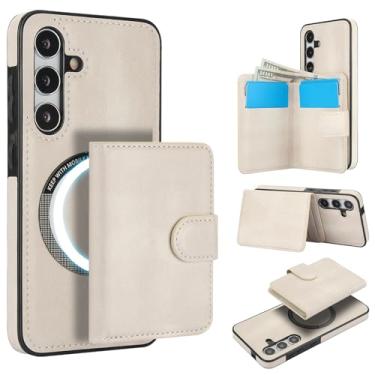 Imagem de Carteira removível para Samsung Galaxy A54 5G compatível com Magsafe capa de carregamento sem fio com suporte para cartão, compartimento para dinheiro, suporte 2 em 1 à prova de choque (branca)