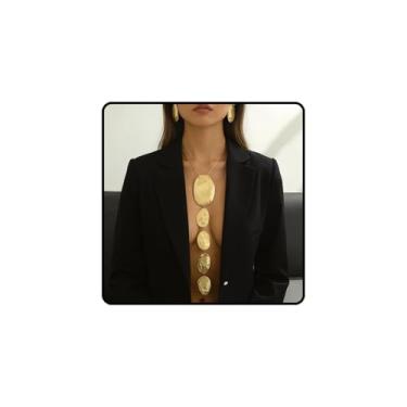 Imagem de Conjunto de colar e brinco de declaração de ouro, colares e brincos grandes com pingente grande martelado, acessórios longos extra grandes para mulheres, conjunto de joias modernas, presentes, Large