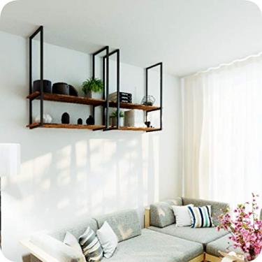 Imagem de Nicho Preto Prateleira Suspensa Teto Sala Madeirado 80cm