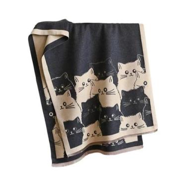 Imagem de Cachecol De Cashmere Jacquard De Gato Para Mulheres, Aconchegante E Qu