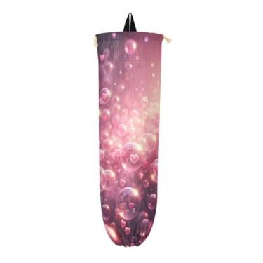 Imagem de Fantasia Dia dos Namorados Bolhas Rosa Pacote com 2 Suportes de Saco Plástico, Organizador de Sacolas Plásticas, Suporte de Sacola de Mercearia Cozinha