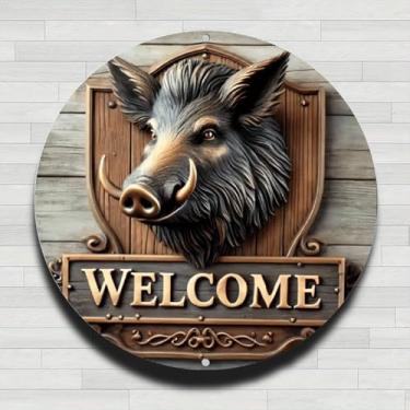 Imagem de Placa de alumínio com aparência vintage WelcomeWoodenSign de 20 x 20 cm, ideal para decoração de casa, bar, café ou garagem