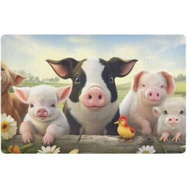 Imagem de TSENQUE Tapetes personalizados de porco, animais de fazenda, fofos, capachos para ambientes externos, laváveis, tapetes de entrada internos para casa, outono, tapete de porta ao ar livre 81 x 50 cm
