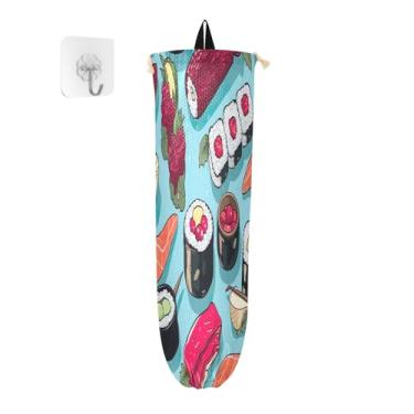 Imagem de Organizadores e armazenamento de sacos plásticos de sushi desenhados à mão, dispensador de sacolas de supermercado, organizador de armazenamento de cozinha