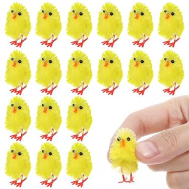 Imagem de NUOBESTY 60 peças de mini pintinhos de Páscoa, desenhos animados, galinha, decoração de mesa de plástico amarelo, suprimentos de festa