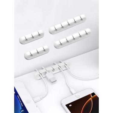 Imagem de Clipes de suporte de cabo, 4 peças de clipes autoadesivos para gerenciamento de cabos - organizador de cabos para mesa/escritório/casa, suporte de fio para cabos USB/carregador/mouse/PC (branco, 3 x 2
