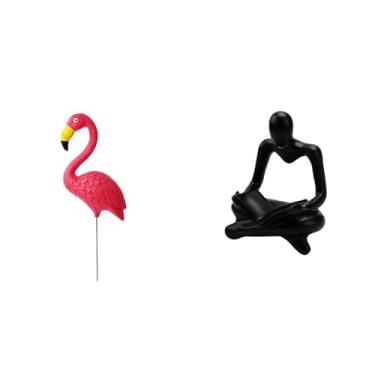 Imagem de Whtkoph Estátua de Flamingo Pensativo para Jardim de Fadas, Figura Decorativa, Escultura Natalina, Artesanato Abstrato, Acessórios de Arte para Jardim.