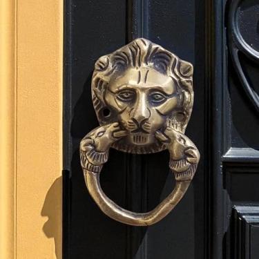 Imagem de Aldrava de porta de latão boca de leão 5 cm 60 gramas | Aldrava de porta de latão feita à mão estilo antigo para porta principal, entrada de casa, decoração vintage e ferragens indianas tradicionais